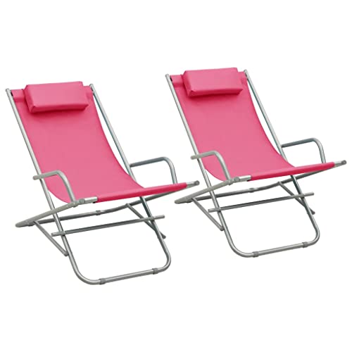 SDWEHO7 2er Set Liegestuhl klappbar aus Stahl, Strandstuhl, Tragbar Sonnenliege, Gartenliege, Garten Relaxliege für Outdoor Camping Balkon, 69 x 61 x 94 cm Stahl Rosa von SDWEHO7