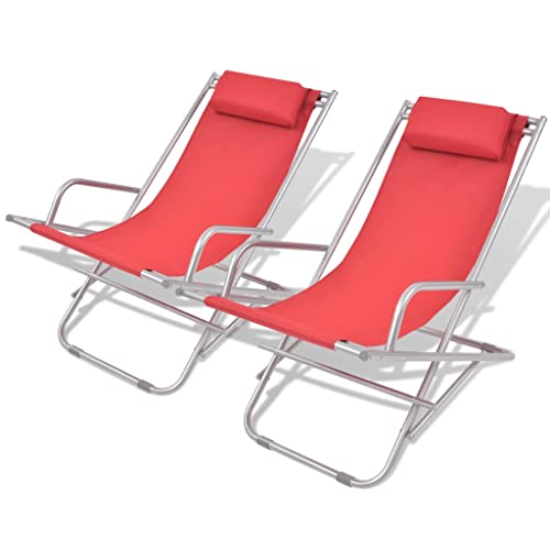 SDWEHO7 2er Set Liegestuhl klappbar aus Stahl, Strandstuhl, Tragbar Sonnenliege, Gartenliege, Garten Relaxliege für Outdoor Camping Balkon, 69 x 61 x 94 cm Stahl Rot von SDWEHO7