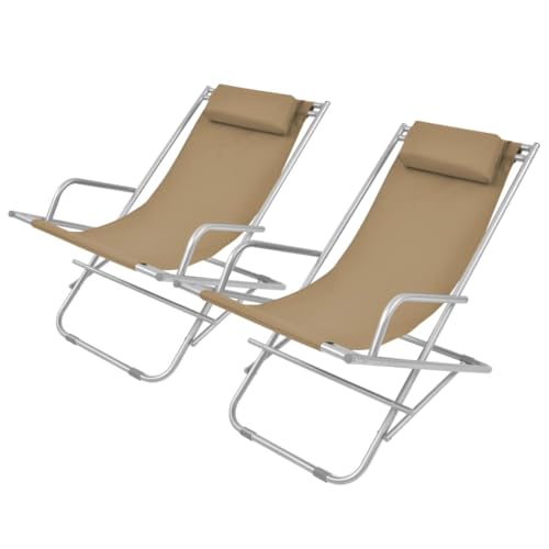 SDWEHO7 2er Set Liegestuhl klappbar aus Stahl, Strandstuhl, Tragbar Sonnenliege, Gartenliege, Garten Relaxliege für Outdoor Camping Balkon, 69 x 61 x 94 cm Stahl Taupe von SDWEHO7