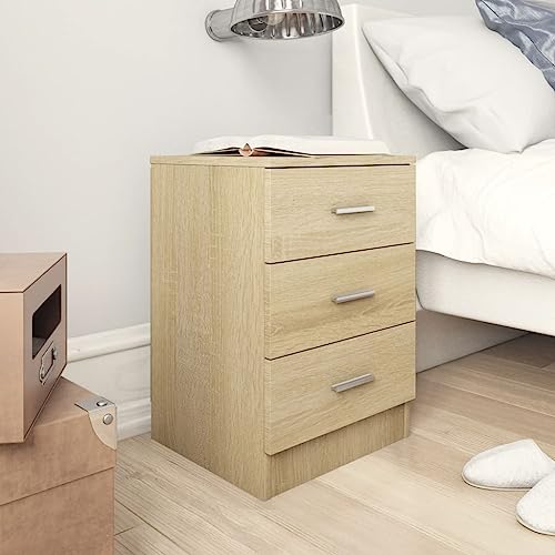SDWEHO7 2er Set Nachtschrank, Nachttisch mit 3 Schublade, Nachtkonsole, Nachtkommode, Schlafzimmer-Möbel, Ablagetisch, Beistellschränke, Lampentisch, Sonoma-Eiche 38x35x56 cm Holzwerkstoff von SDWEHO7