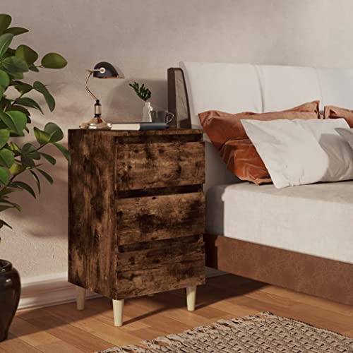 SDWEHO7 2er Set Nachtschrank mit 3 Schubladen und Holzbeinen, Schlafzimmer-Möbel, Nachttisch, Beistelltisch, Nachtkommode für Boxspringbett, Nachtkonsole, Räuchereiche 40x35x69 cm von SDWEHO7