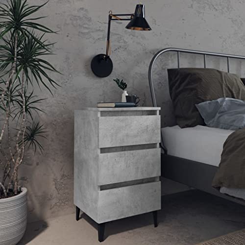 SDWEHO7 2er Set Nachtschrank mit 3 Schubladen und Vier Metallbeinen, Schlafzimmer-Möbel, Nachttisch, Beistelltisch, Nachtkommode für Boxspringbett, Nachtkonsole, Betongrau 40x35x69 cm von SDWEHO7