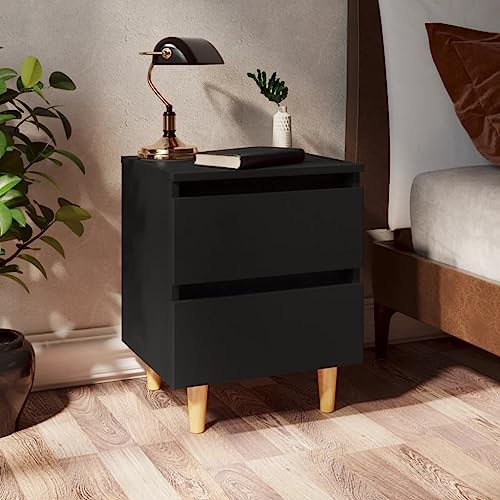 SDWEHO7 2er Set Nachtschrank mit Zwei Schubladen und Holzbeinen, Nachtkommode für Boxspringbett, Nachttisch, Beistelltisch, Nachtkonsole, Schlafzimmer-Möbel, Schwarz 40x35x50 cm von SDWEHO7