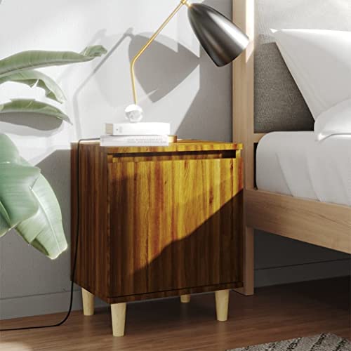 SDWEHO7 2er Set Nachtschrank mit einem Fach und Holzbeinen, Nachtkommode für Boxspringbett, Nachttisch, Beistelltisch, Nachtkonsole, Schlafzimmer-Möbel,n Braun Eiche 40x30x50cm von SDWEHO7