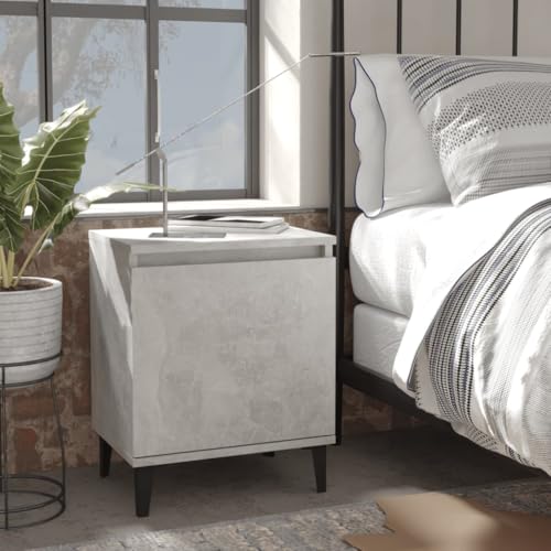 SDWEHO7 2er Set Nachtschrank mit einem Fach und Metallbeinen, Nachtkommode für Boxspringbett, Industriellen Stil, Nachttisch, Beistelltisch, Nachtkonsole, Betongrau 40x30x50 cm von SDWEHO7