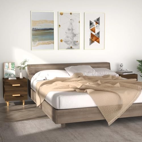 SDWEHO7 2er Set Nachttisch, Beistelltisch, Nachtschrank mit 2 Schublade und 4 Holzbeinen, Beistellschrank aus Holz, Nachtkommode für Schlafzimmer/Wohnzimmer, Braun Eichen-Optik 40x35x47,5 cm von SDWEHO7