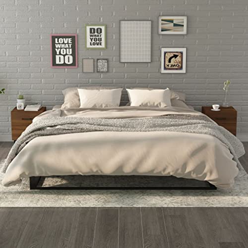 SDWEHO7 2er Set Nachttisch, Beistelltisch, Nachtschrank mit 2 Schublade und 4 Metallbeine, Beistellschrank aus Holz, Nachtkommode für Schlafzimmer/Wohnzimmer, Braun Eichen-Optik 40x35x47,5 cm von SDWEHO7
