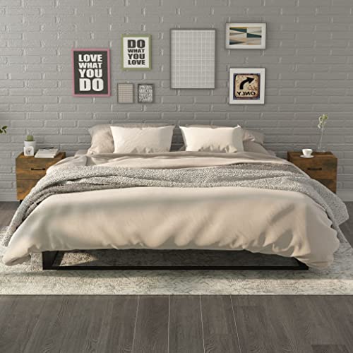SDWEHO7 2er Set Nachttisch, Beistelltisch, Nachtschrank mit 2 Schublade und 4 Metallbeine, Beistellschrank aus Holz, Nachtkommode für Schlafzimmer/Wohnzimmer, Räuchereiche 40x35x47,5 cm von SDWEHO7