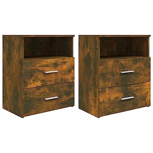 SDWEHO7 2er Set Nachttisch, Nachtschrank, Beistelltisch, Nachtkonsole mit Zwei Schubladen und Einer Ablagefläche, Nachtkommode, Schlafzimmer-Möbel, Räuchereiche 50x32x60 cm SDWEHO7 2er Set Nachttisch, Nachtschrank, Beistelltisch, Nachtkonsole mit Zwei Schubladen und Einer Ablagefläche, Nachtkommode, Schlafzimmer-Möbel, Räuchereiche 50x32x60 cm von SDWEHO7