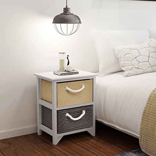 SDWEHO7 2er Set Nachttisch, Nachtschrank mit 2 Schubladen mit Seilgriffen, Telefontisch für Schlafzimmer und Wohnzimmer, Beistelltisch, Schubladenschrank, Mehrfarbig Holz 35 x 27 x 48 cm von SDWEHO7