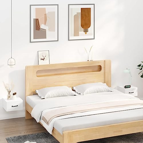 SDWEHO7 2er Set Nachttisch Wandmontage, Nachttischschrank Hängend, Wandschublade für Schlafzimmer, Wandregal mit Schublade, Hochglanz-Weiß 35x35x20 cm Holzwerkstoff von SDWEHO7