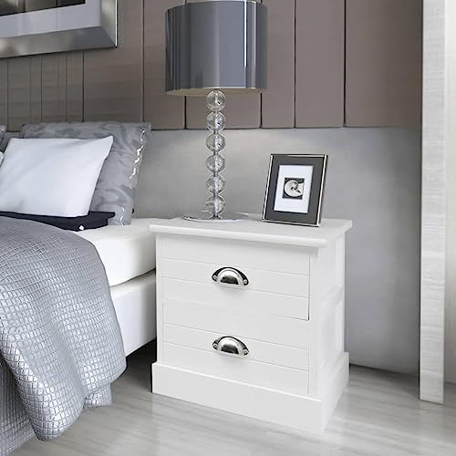 SDWEHO7 2er Set Nachttisch im Französischen Landhausstil, Nachtschrank mit 2 Schublade, Telefontisch für Schlafzimmer und Wohnzimmer, Beistelltisch, Weiß 38 x 28 x 38 cm von SDWEHO7