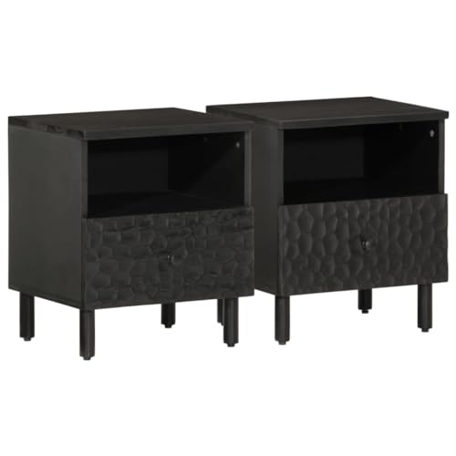 SDWEHO7 2er Set Nachttisch mit 1 Schublade und 1 Fach, Beistelltisch für Wohnzimmer, Pflanzenständer, Beistellschränke, Schlafzimmer-Möbel, Schwarz 40x33x46 cm Massivholz Mango von SDWEHO7