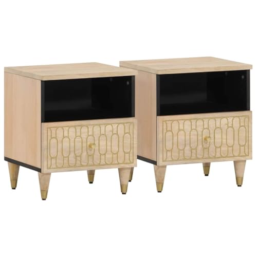 SDWEHO7 2er Set Nachttisch mit 1 Schublade und 1 Fach, Schlafzimmer-Möbel, Beistelltisch für Wohnzimmer, Ablagetisch, Lampentisch, Beistellschränke, 40x33x46 cm Massivholz Mango SDWEHO7 2er Set Nachttisch mit 1 Schublade und 1 Fach, Schlafzimmer-Möbel, Beistelltisch für Wohnzimmer, Ablagetisch, Lampentisch, Beistellschränke, 40x33x46 cm Massivholz Mango von SDWEHO7