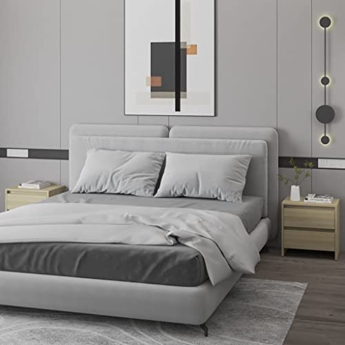 SDWEHO7 2er Set Nachttisch mit 2 Schubladen, Mehrzweckschrank, Ablagetisch, Beistellschränke, Nachtkommode, Beistelltisch, Lampentisch, Nachtschrank, Sonoma-Eiche 45x34,5x44,5 cm Holzwerkstoff von SDWEHO7