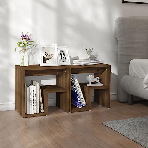 SDWEHO7 2er Set Nachttisch mit Regal, Beistellschränke, Schlafzimmer-Möbel, Beistelltisch, Nachtkommode für Boxspringbett, Nachtschrank, Braun Eichen-Optik 40x30x40 cm Holzwerkstoff von SDWEHO7