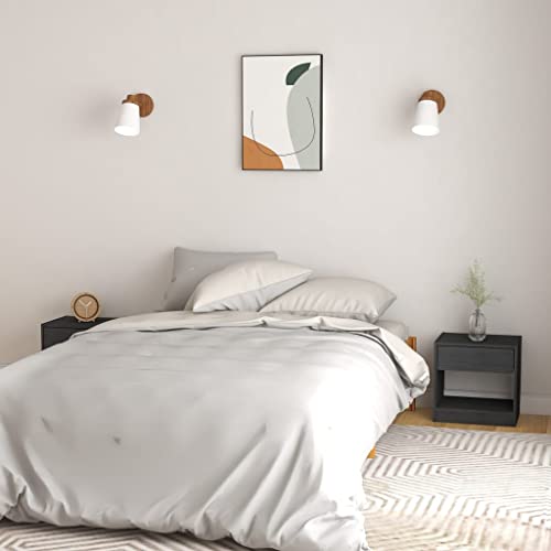 SDWEHO7 2er Set Nachttisch mit Schublade und Fach, Beistellschränke, Lampentisch, Schlafzimmer-Möbel, Beistelltisch, Nachtkommode für Boxspringbett, Grau 40x31x40 cm Massivholz Kiefer von SDWEHO7