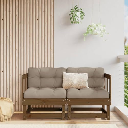 SDWEHO7 2er-Set Outdoor Ecksofas, 2-Sitzer Lounge Sofa Gartensofa Einzelsofa Terrassensofa Gartenlounge Sofa Gartenmöbel, Honigbraun Massivholz Kiefer von SDWEHO7