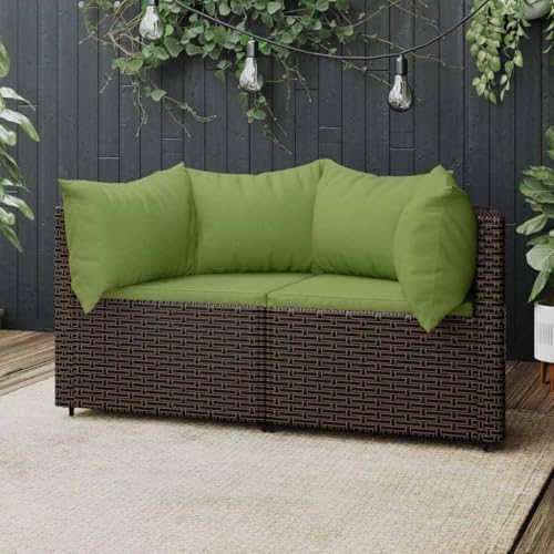 SDWEHO7 2er-Set Outdoor Ecksofas, 2-Sitzer Lounge Sofa mit Auflagen, Gartensofa Einzelsofa Terrassensofa Gartenlounge Sofa Gartenmöbel, Braun Poly Rattan von SDWEHO7