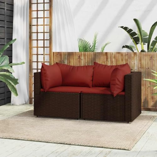 SDWEHO7 2er-Set Outdoor Ecksofas, 2-Sitzer Lounge Sofa mit Auflagen, Gartensofa Einzelsofa Terrassensofa Gartenlounge Sofa Gartenmöbel, Braun Poly Rattan von SDWEHO7