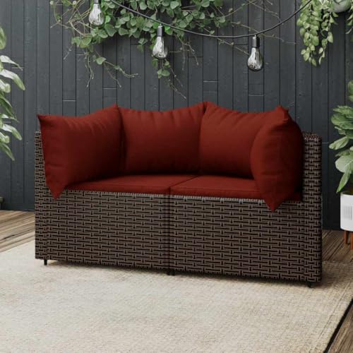 SDWEHO7 2er-Set Outdoor Ecksofas, 2-Sitzer Lounge Sofa mit Auflagen, Gartensofa Einzelsofa Terrassensofa Gartenlounge Sofa Gartenmöbel, Braun Poly Rattan von SDWEHO7