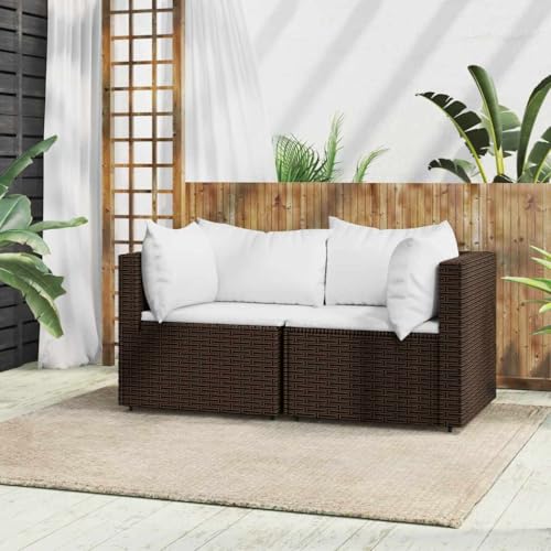 SDWEHO7 2er-Set Outdoor Ecksofas, 2-Sitzer Lounge Sofa mit Auflagen, Gartensofa Einzelsofa Terrassensofa Gartenlounge Sofa Gartenmöbel, Braun Poly Rattan von SDWEHO7