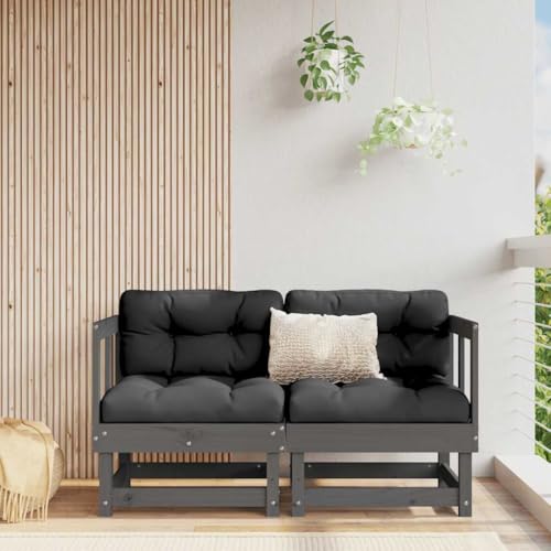 SDWEHO7 2er-Set Outdoor Ecksofas, 2-Sitzer Lounge Sofa mit Auflagen, Gartensofa Einzelsofa Terrassensofa Gartenlounge Sofa Gartenmöbel, Grau Massivholz Kiefer von SDWEHO7