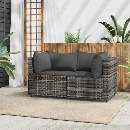 SDWEHO7 2er-Set Outdoor Ecksofas, 2-Sitzer Lounge Sofa mit Auflagen, Gartensofa Einzelsofa Terrassensofa Gartenlounge Sofa Gartenmöbel, Grau Poly Rattan SDWEHO7 2er-Set Outdoor Ecksofas, 2-Sitzer Lounge Sofa mit Auflagen, Gartensofa Einzelsofa Terrassensofa Gartenlounge Sofa Gartenmöbel, Grau Poly Rattan von SDWEHO7