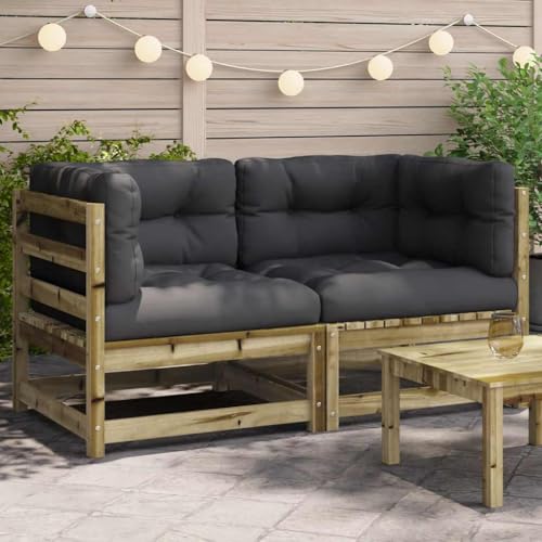 SDWEHO7 2er-Set Outdoor Ecksofas, 2-Sitzer Lounge Sofa mit Auflagen, Gartensofa Einzelsofa Terrassensofa Gartenlounge Sofa Gartenmöbel, Kiefernholz Imprägniert von SDWEHO7