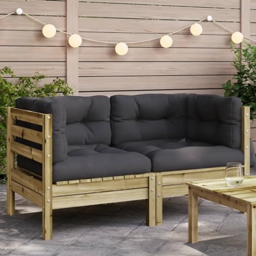 SDWEHO7 2er-Set Outdoor Ecksofas, 2-Sitzer Lounge Sofa mit Auflagen, Gartensofa Einzelsofa Terrassensofa Gartenlounge Sofa Gartenmöbel, Kiefernholz Imprägniert von SDWEHO7