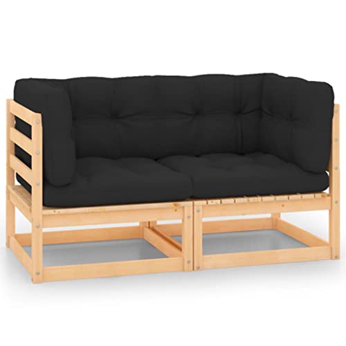 SDWEHO7 2er-Set Outdoor Ecksofas, 2-Sitzer Lounge Sofa mit Auflagen, Gartensofa Einzelsofa Terrassensofa Gartenlounge Sofa Gartenmöbel, Massivholz Kiefer von SDWEHO7
