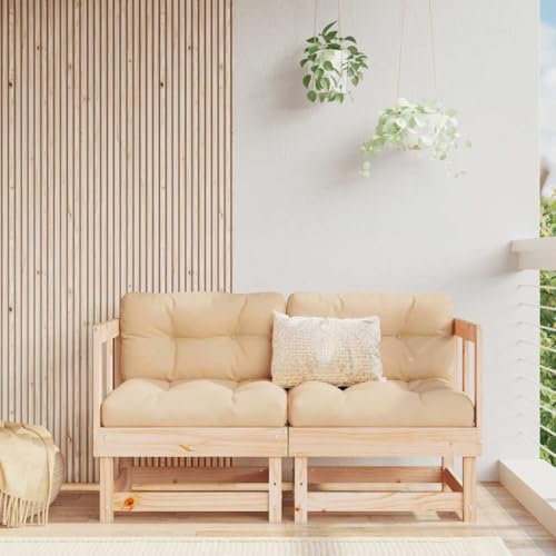 SDWEHO7 2er-Set Outdoor Ecksofas, 2-Sitzer Lounge Sofa mit Auflagen, Gartensofa Einzelsofa Terrassensofa Gartenlounge Sofa Gartenmöbel, Massivholz Kiefer von SDWEHO7