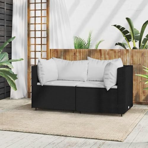 SDWEHO7 2er-Set Outdoor Ecksofas, 2-Sitzer Lounge Sofa mit Auflagen, Gartensofa Einzelsofa Terrassensofa Gartenlounge Sofa Gartenmöbel, Schwarz Poly Rattan SDWEHO7 2er-Set Outdoor Ecksofas, 2-Sitzer Lounge Sofa mit Auflagen, Gartensofa Einzelsofa Terrassensofa Gartenlounge Sofa Gartenmöbel, Schwarz Poly Rattan von SDWEHO7