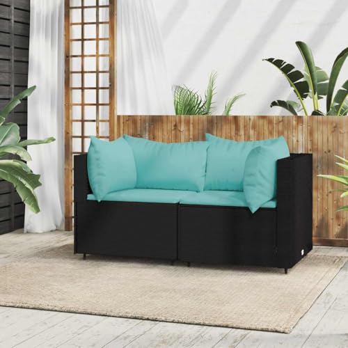 SDWEHO7 2er-Set Outdoor Ecksofas, 2-Sitzer Lounge Sofa mit Auflagen, Gartensofa Einzelsofa Terrassensofa Gartenlounge Sofa Gartenmöbel, Schwarz Poly Rattan SDWEHO7 2er-Set Outdoor Ecksofas, 2-Sitzer Lounge Sofa mit Auflagen, Gartensofa Einzelsofa Terrassensofa Gartenlounge Sofa Gartenmöbel, Schwarz Poly Rattan von SDWEHO7