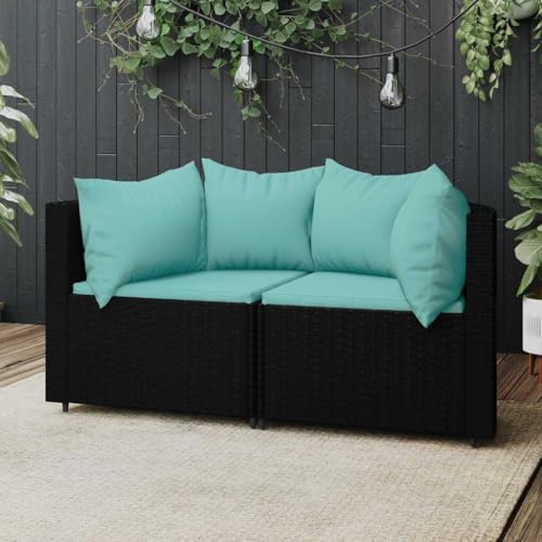SDWEHO7 2er-Set Outdoor Ecksofas, 2-Sitzer Lounge Sofa mit Auflagen, Gartensofa Einzelsofa Terrassensofa Gartenlounge Sofa Gartenmöbel, Schwarz Poly Rattan SDWEHO7 2er-Set Outdoor Ecksofas, 2-Sitzer Lounge Sofa mit Auflagen, Gartensofa Einzelsofa Terrassensofa Gartenlounge Sofa Gartenmöbel, Schwarz Poly Rattan von SDWEHO7