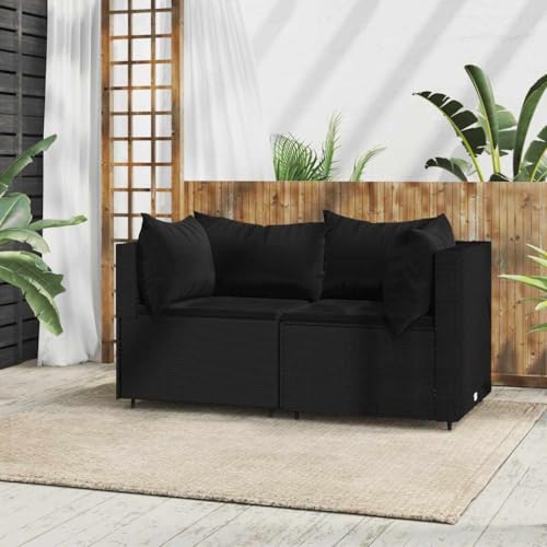 SDWEHO7 2er-Set Outdoor Ecksofas, 2-Sitzer Lounge Sofa mit Auflagen, Gartensofa Einzelsofa Terrassensofa Gartenlounge Sofa Gartenmöbel, Schwarz Poly Rattan SDWEHO7 2er-Set Outdoor Ecksofas, 2-Sitzer Lounge Sofa mit Auflagen, Gartensofa Einzelsofa Terrassensofa Gartenlounge Sofa Gartenmöbel, Schwarz Poly Rattan von SDWEHO7