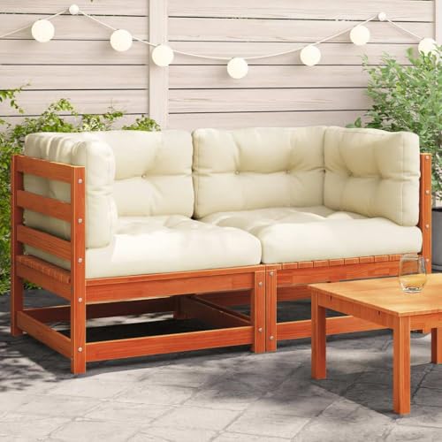 SDWEHO7 2er-Set Outdoor Ecksofas, 2-Sitzer Lounge Sofa mit Auflagen, Gartensofa Einzelsofa Terrassensofa Gartenlounge Sofa Gartenmöbel, Wachsbraun Massivholz Kiefer SDWEHO7 2er-Set Outdoor Ecksofas, 2-Sitzer Lounge Sofa mit Auflagen, Gartensofa Einzelsofa Terrassensofa Gartenlounge Sofa Gartenmöbel, Wachsbraun Massivholz Kiefer von SDWEHO7
