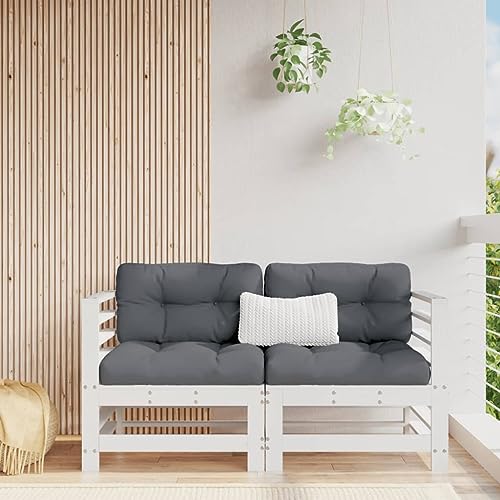 SDWEHO7 2er-Set Outdoor Ecksofas, 2-Sitzer Lounge Sofa mit Auflagen, Gartensofa Einzelsofa Terrassensofa Gartenlounge Sofa Gartenmöbel, Weiß Massivholz Kiefer von SDWEHO7