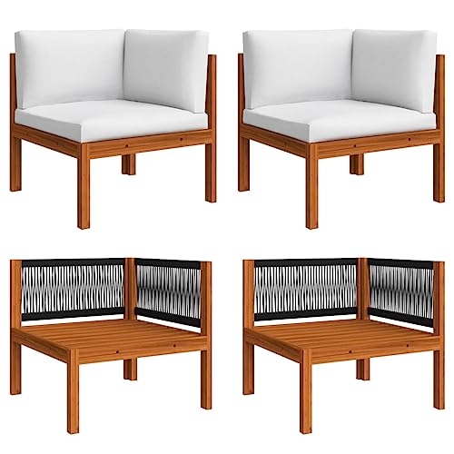 SDWEHO7 2er-Set Outdoor Ecksofas Lounge Sofa mit Auflagen, Gartensofa Einzelsofa Terrassensofa Gartenlounge Sofa Gartenmöbel, Akazie Massivholz von SDWEHO7