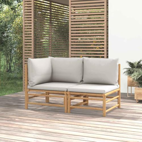 SDWEHO7 2er-Set Outdoor Sitzgruppe Balkon Lounge Möbel Outdoor Gartensofa Gartenmöbel Set Auflagen Bambus von SDWEHO7