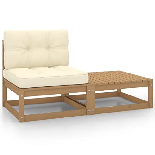 SDWEHO7 2er-Set Outdoor Sitzgruppe Balkon Lounge Möbel Outdoor Gartensofa Gartenmöbel Set Auflagen Honigbraun Massivholz Kiefer von SDWEHO7