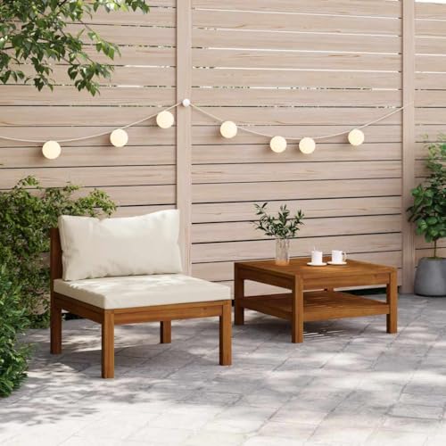 SDWEHO7 2er-Set Outdoor Sitzgruppe Balkon Lounge Möbel Outdoor Gartensofa Gartenmöbel Set mit Auflagen Akazienholz von SDWEHO7