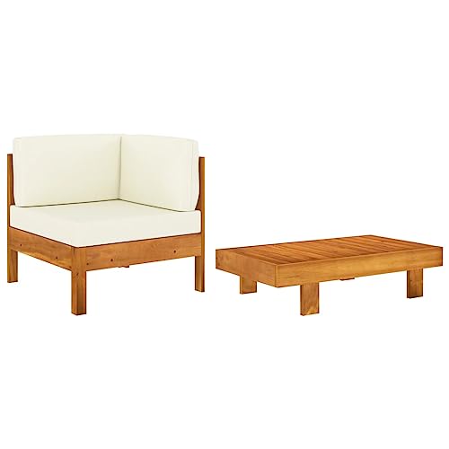 SDWEHO7 2er-Set Outdoor Sitzgruppe Balkon Lounge Möbel Outdoor Gartensofa Gartenmöbel Set mit Auflagen Akazienholz von SDWEHO7