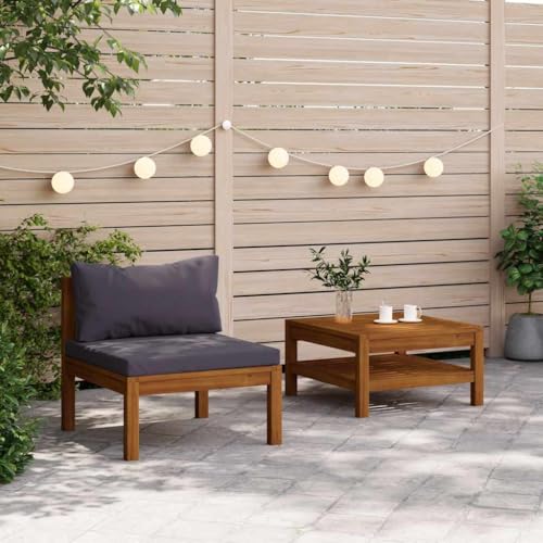 SDWEHO7 2er-Set Outdoor Sitzgruppe Balkon Lounge Möbel Outdoor Gartensofa Gartenmöbel Set mit Auflagen Akazienholz von SDWEHO7