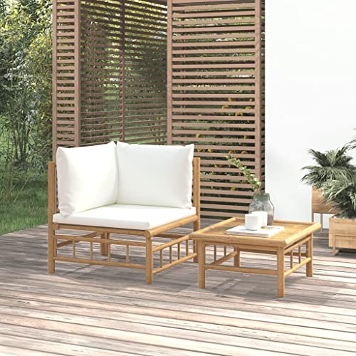 SDWEHO7 2er-Set Outdoor Sitzgruppe Balkon Lounge Möbel Outdoor Gartensofa Gartenmöbel Set mit Auflagen Bambus von SDWEHO7