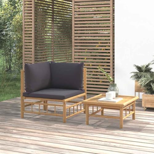 SDWEHO7 2er-Set Outdoor Sitzgruppe Balkon Lounge Möbel Outdoor Gartensofa Gartenmöbel Set mit Auflagen Bambus von SDWEHO7