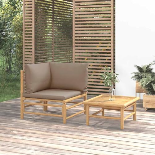SDWEHO7 2er-Set Outdoor Sitzgruppe Balkon Lounge Möbel Outdoor Gartensofa Gartenmöbel Set mit Auflagen Bambus von SDWEHO7