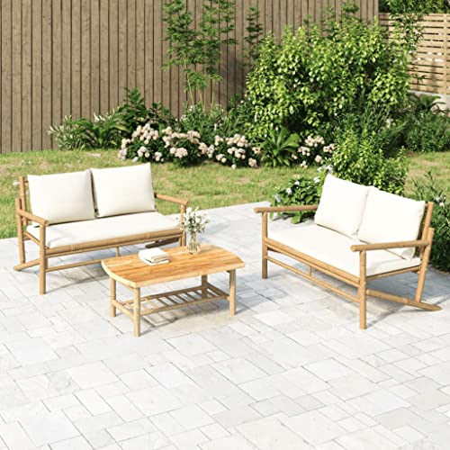 SDWEHO7 2er-Set Outdoor Sitzgruppe Balkon Lounge Möbel Outdoor Gartensofa Gartenmöbel Set mit Auflagen Bambus von SDWEHO7