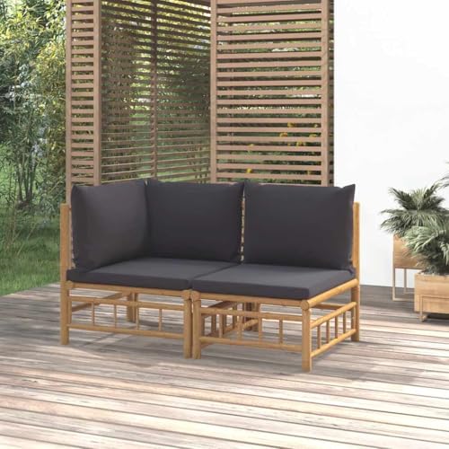 SDWEHO7 2er-Set Outdoor Sitzgruppe Balkon Lounge Möbel Outdoor Gartensofa Gartenmöbel Set mit Auflagen Bambus von SDWEHO7