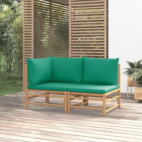 SDWEHO7 2er-Set Outdoor Sitzgruppe Balkon Lounge Möbel Outdoor Gartensofa Gartenmöbel Set mit Auflagen Bambus von SDWEHO7